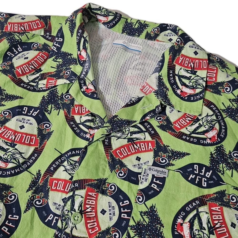 Mens Large Columbia PFG Shirt Omni-Shade Fish Tuna Mahi Mahi All Over Print RARE